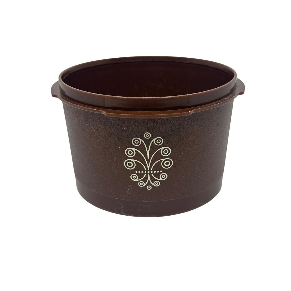 VTG Tupperware Choco Brown Servalier Canister Scroll Design No Lid 1297-12‎ USA